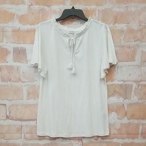 NWT White Ruffled Women's Top Keren Hart Size M